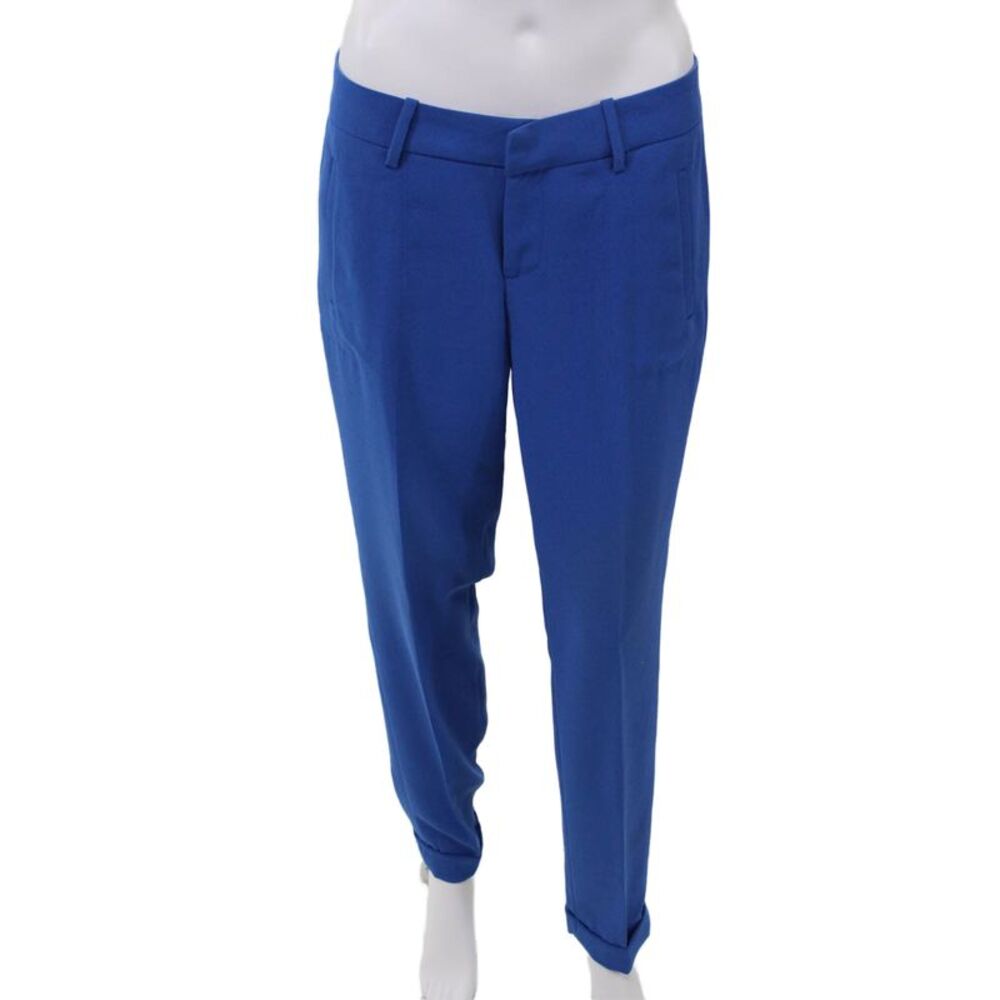 Joie Womens Solid Flat Front Cuffed Hem Straight Leg Slacks Blue Size 4
